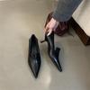 Ретро туфли-лодочки на kitten heel с острым носом, черные, женские, 2026, весна и осень, элегантные, французский, корейский, высокие каблуки