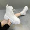 Chunky Platform White Ankle Boots Women Autumn Winter Pu Leather Booties Mujer Punk Thick Bottom Motorcycle Boots Size 35-42