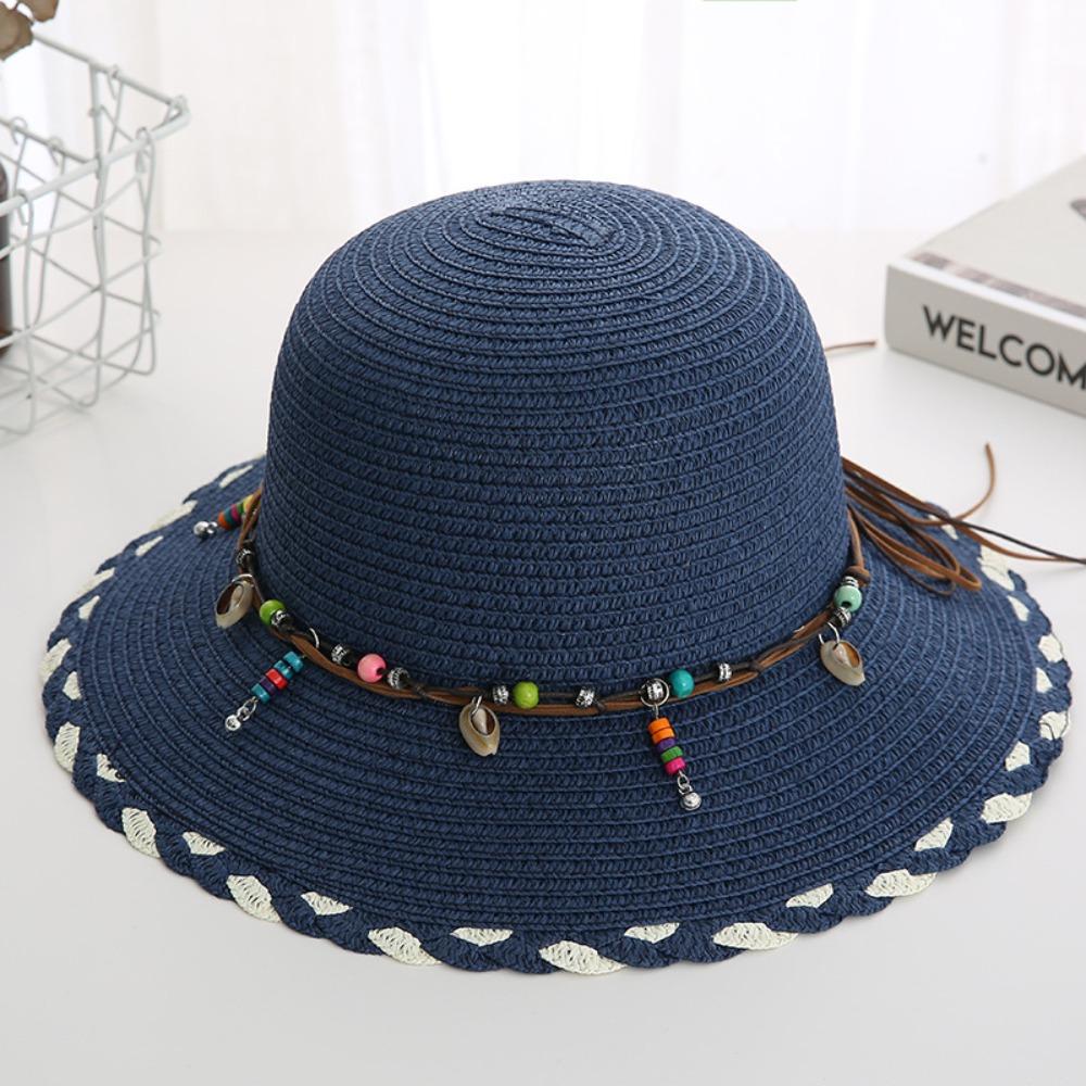Широкополая богемная шляпа из соломы с бисерным ремешком Весенне-летняя женская шляпа от солнца Складные соломенные шляпы Женская