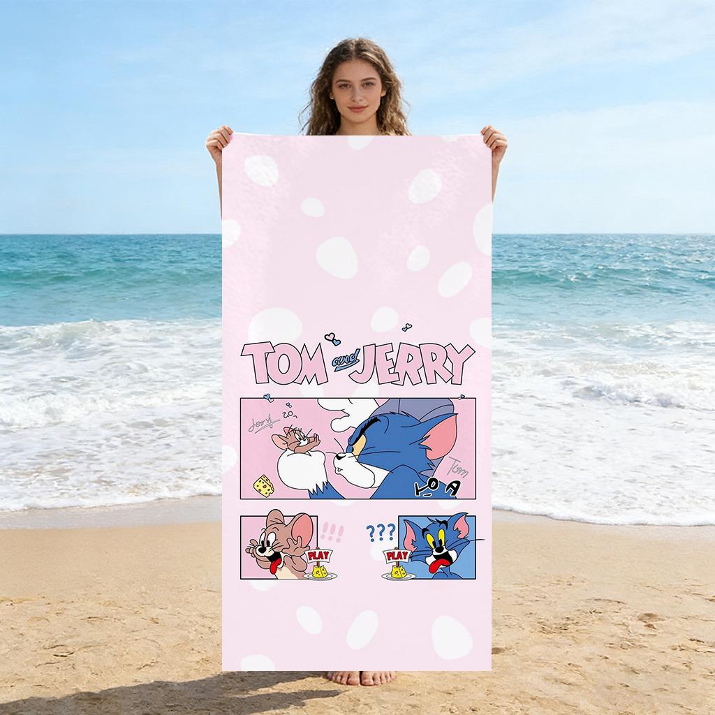 Tom&Jerry Серая Мышь Пляжное Полотенце Быстросохнущее Супервпитывающее Подходит для Пляжного Отдыха Бассейна Лета Забавный Подарок для Друзей