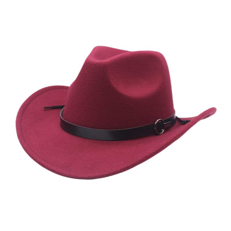 Hot-selling metal buckle belt cowboy hat autumn and winter woolen top hat men's and women's big edge curled jazz felt hat