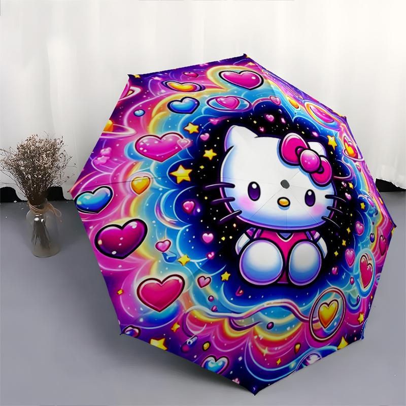 1pc Hello Kitty Cosmic Hearts Auto Open Close Umbrella - Portable Folding Design, 8-Rib Iron Frame Outdoor Umbrella, Festival Gift for Fans, Travelers