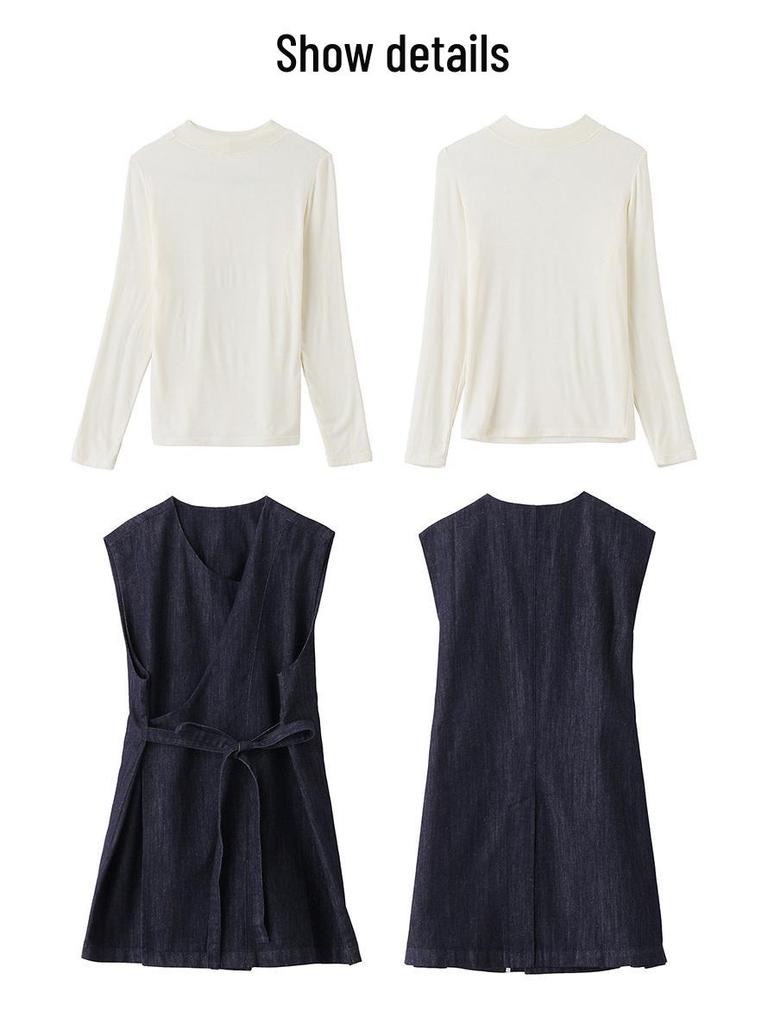 Spring 2025 Fashionable Three-Piece Set: Stylish Base Shirt, Denim Vest, & Long Pants