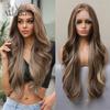 Ombre Brown Lace Front Wigs Long Blonde Wavy Synthetic Wig 13*1 Lace Frontal Hair Natural Hairline Heat Resistant Wig