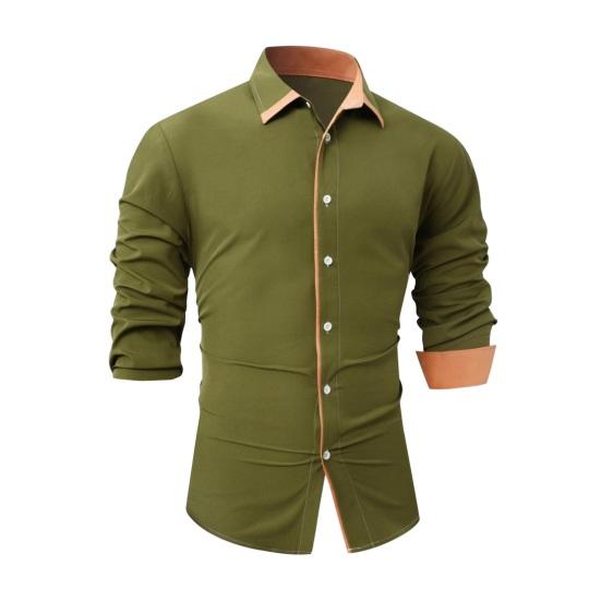Мужская рубашка с отложным воротником и длинным рукавом, однобортная, контрастного цвета, приталенная, мягкая, дышащая, в деловом стиле, офисный топ средней длины