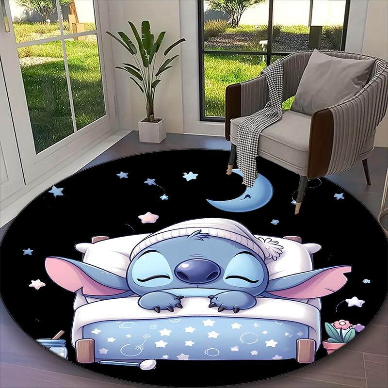1pc Office Carpet, Stitch Beach Pastel Floral Sunset Chair Rug, Living Room Printed Round Rug, Home Chair Floor Mat