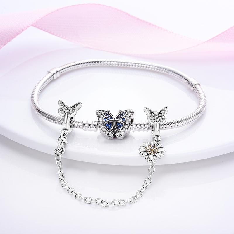 925 Silver Safety Chain with Heart Charms DIY Jewelry Fit Bracelet Beaded Accessories