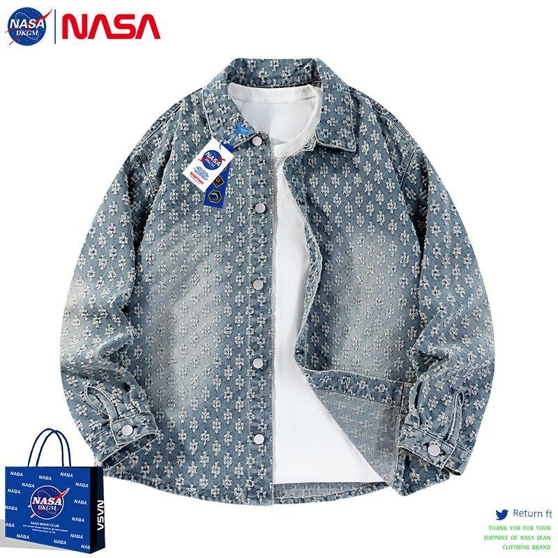 Модная джинсовая куртка в американском ретро-стиле от Nasa для мужчин, новая весенне-осенняя вязаная рубашка-куртка, стильная и крутая для женщин