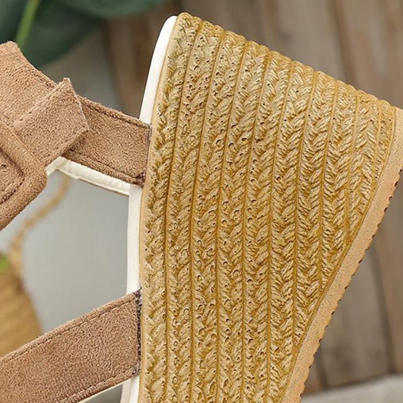 Женские сандалии большого размера на покатом каблуке, летние повседневные пляжные сандалии с пряжкой и толстой подошвой, размеры 34-43