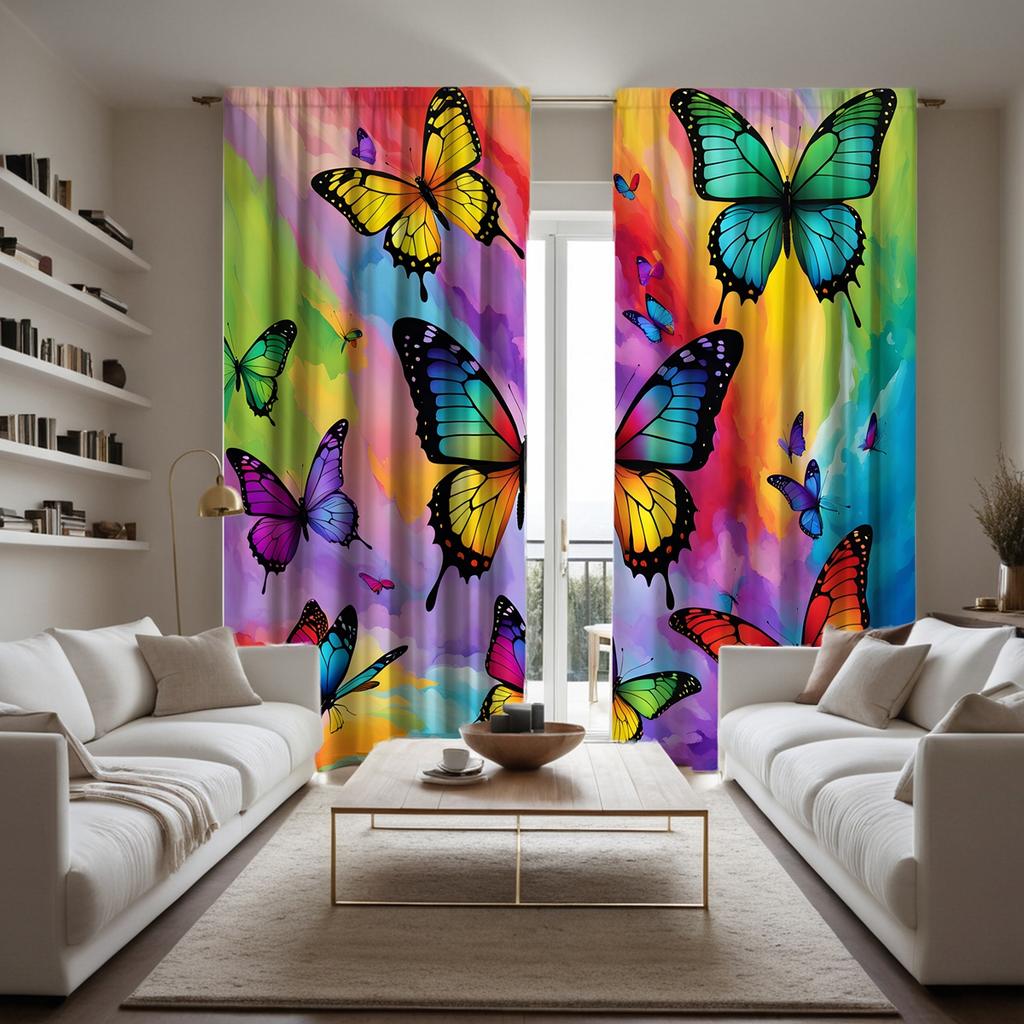 2pcs HD Multicolor Butterfly Decorative Curtain Color System Digital Printed Curtain Home Decoration Style Decoration Living