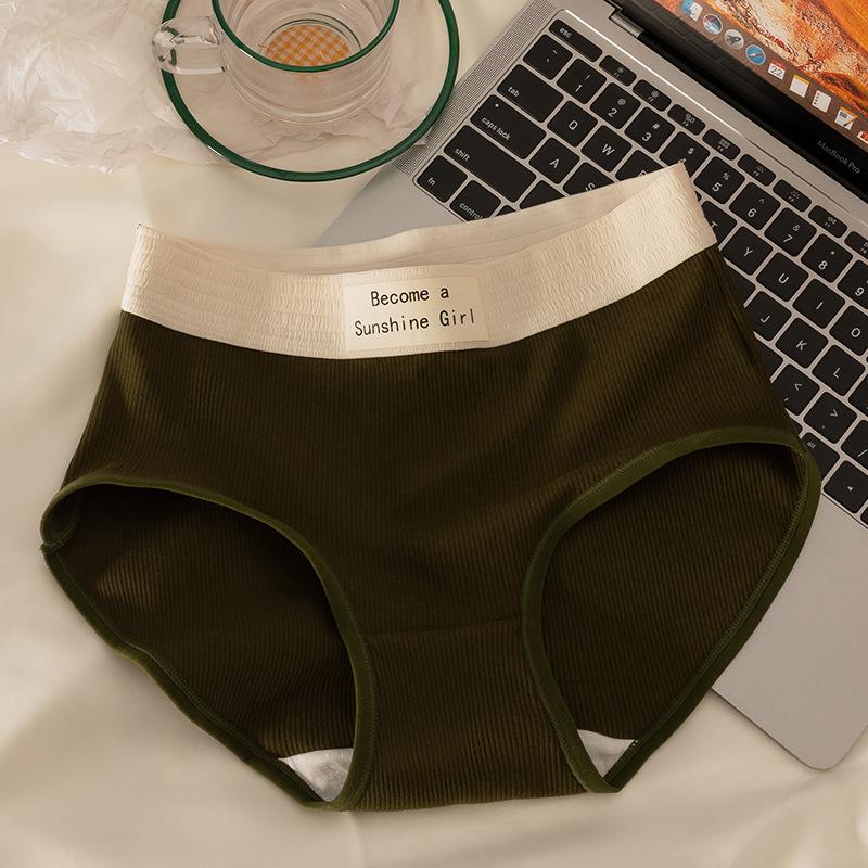 Minimalist Sports Style Women's Underwear Mid Waist Briefs Pure Cotton Crotch Breathable Triangle Underwear Letter Contrasting Underwear Panties