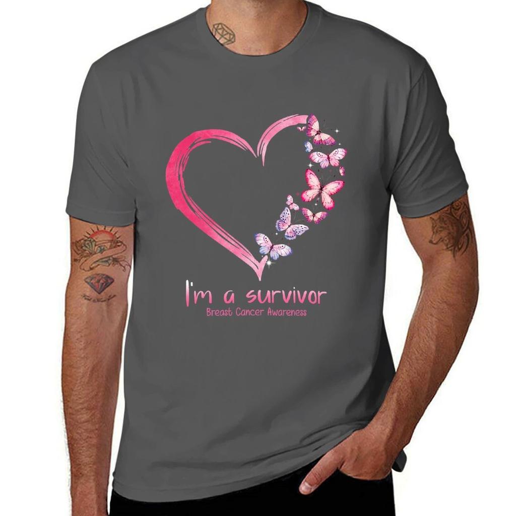 Pink Butterfly Heart Im A Survivor Breast Cancer Awareness TShirt T Shirt Unisex 100 Cotton Luxury Brand TShirt