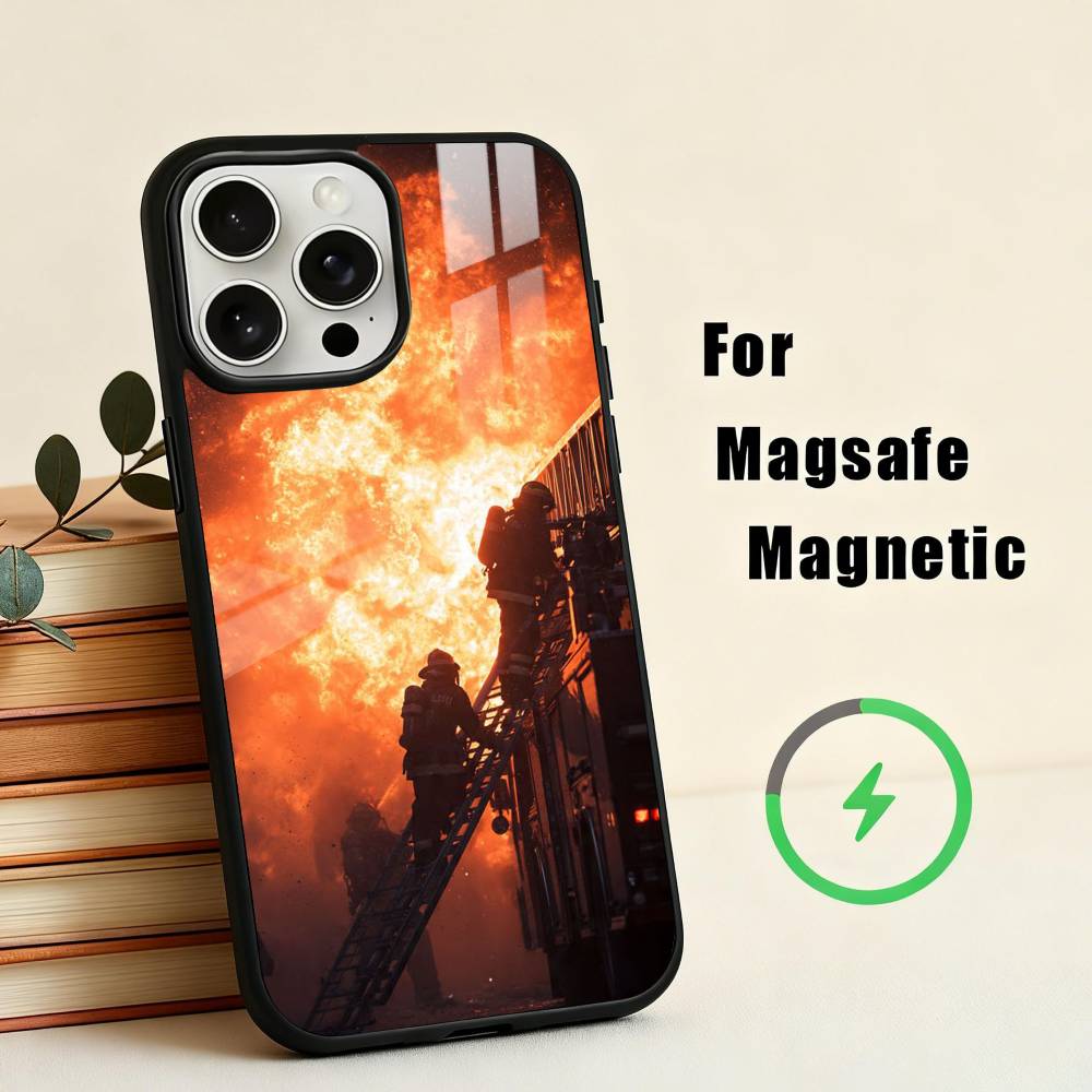 Пожар Пожарный Чехол для Телефона для iPhone 17,16,15,14,13,12,Plus,Pro,Max для Magsafe Магнитная Беспроводная Зарядка