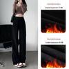 Women's Thickened Black Wide-Leg Velvet Jeans - Autumn/Winter 2022 Collection