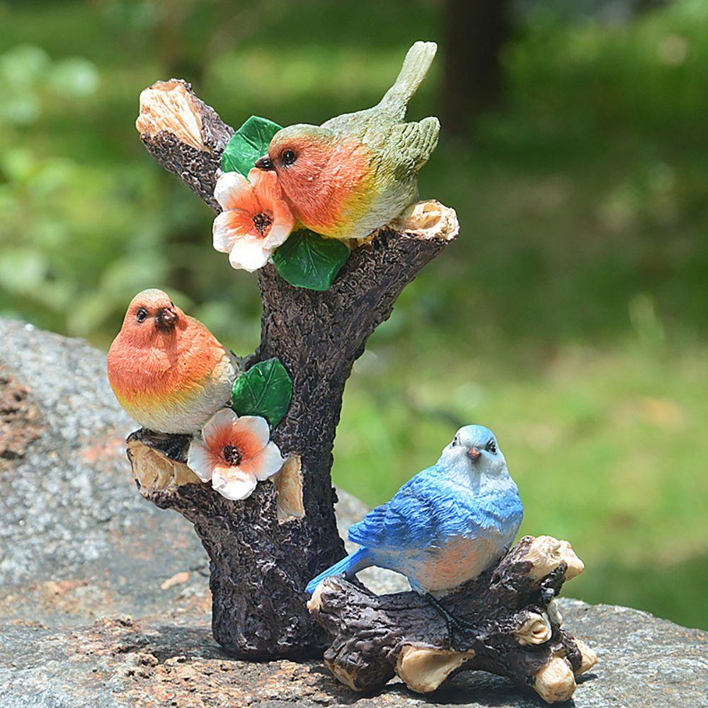 Decoration Fairy Garden Animal Sculpture Kingfisher Figurine Lifelike Bird Statue Sparrow On Branch