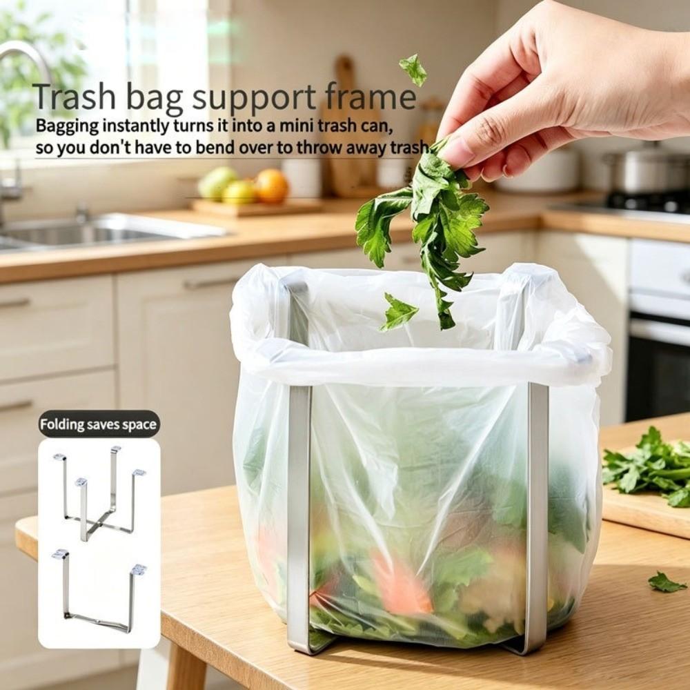 Stainless Steel Trash Bag Stand Foldable Garbage Bag Rack Garbage Bag Holder Kitchen Countertop