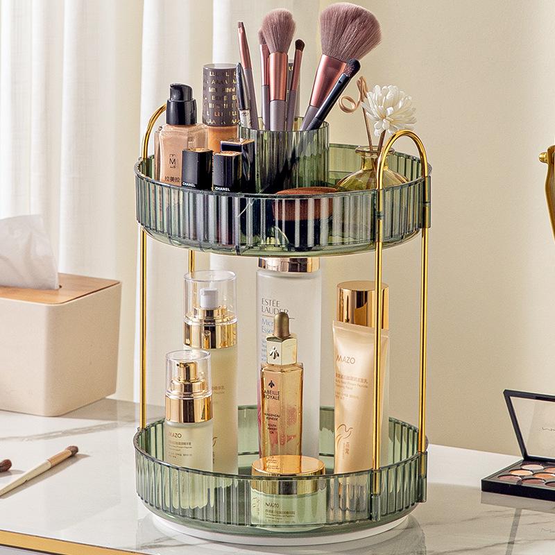 Rotating Vanity Organizer: Multifunctional Cosmetic Shelf for Lipsticks & Brushes