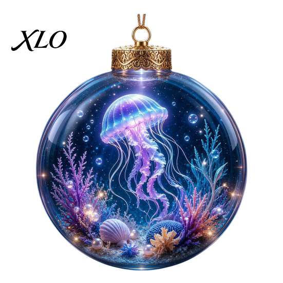Festive Underwater World Ornaments Ocean Christmas Ball Ornament, Clear Acrylic Sea Life Light-Up Themed Hanging Decoration for Xmas Tree, Holiday