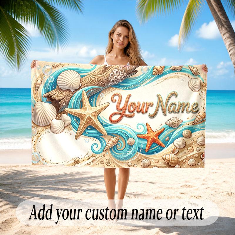 Fish Ocean Theme Beach Towel Personalized Custom Name & Text Soft Quick Dry Beach Towel for Swimming Travel