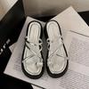 Silver Wedges Slippers Women Platform High Heels Summer Ladies Sandals 2024 New Gray Belt Cross Outdoor Shoes Zapatillas Mujer