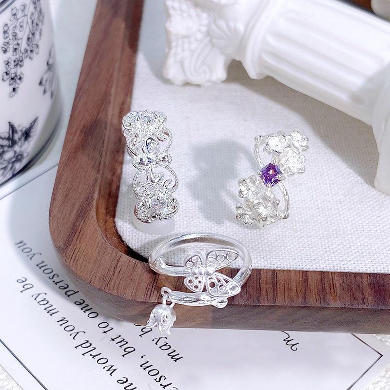 Фиолетовый циркон Бабочка Ландыш Бахромчатое Открытое Кольцо Изысканное Нежное Легкая Роскошь Высококачественное Звездный Цветок Кольцо-Сетка
