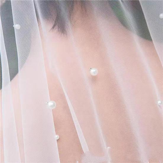 Фата невесты с отделкой из искусственного жемчуга Белая сетчатая однослойная свадебная фата