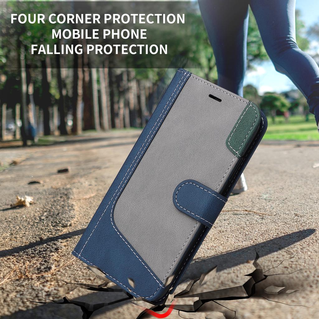 Для Google Pixel 6, Pixel 6 Pro, Pixel 5A 5G, Pixel 7, Pixel 8... Трехцветный лоскутный стиль, дизайн сращивания, искусственная кожа, откидная подставка, кошелек, сумка для телефона, чехол