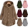 Women Plus Size Button Plush Tops Hooded Loose Cardigan Wool Coat Winter Jacket