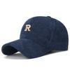3D Embroidered 'R' Letter Corduroy Baseball Cap Solid Color Adjustable Strap Sunscreen Hat Breathable Peaked Cap Autumn Winter