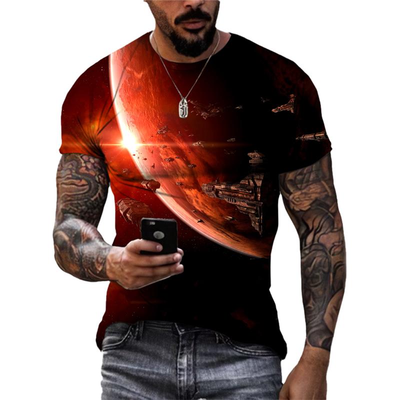 Модные оригинальные мужские футболки с пейзажем, летние повседневные футболки с круглым вырезом и коротким рукавом, новые трендовые уличные топы для отдыха с 3D принтом