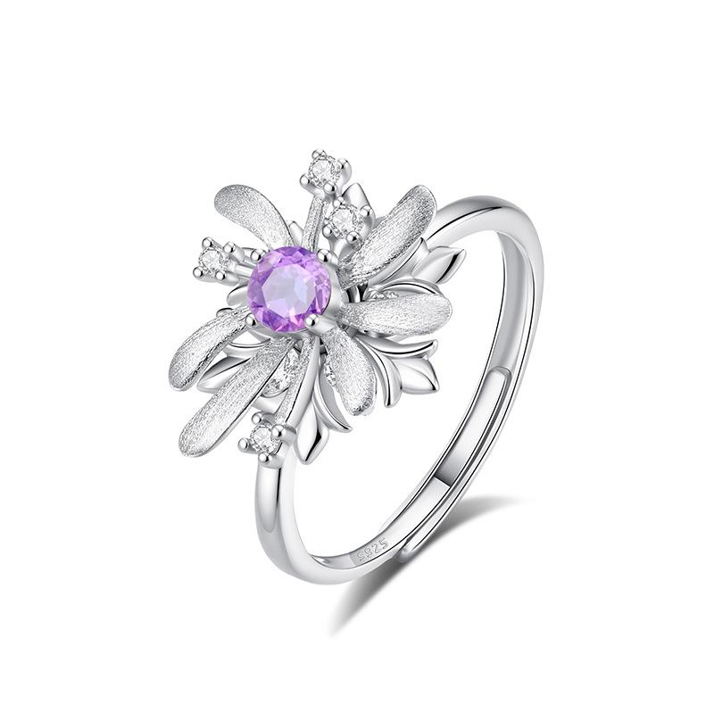 S925 Sterling Silver Rotatable Fireworks Jewelry Set Natural Crystal Necklace Ring Two Piece Light Luxury Jewelry Gift for Women Birthday