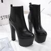 Празднуйте 16 см Супер Высокие Каблуки Женские Ботинки Осень Женские Черные Челси Ботильоны Труба Платформа Толстый Каблук Женская Обувь Элегантная