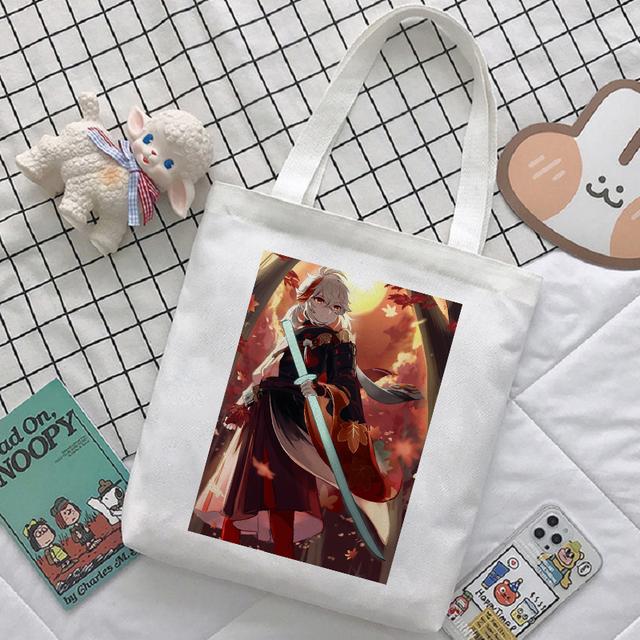 Женская сумка с героями мультфильмов Genshin Impact, сумка-шопер Y2K, повседневная модная женская сумка на плечо, японская холщовая сумка в стиле Харадзюку, большая вместительная сумка