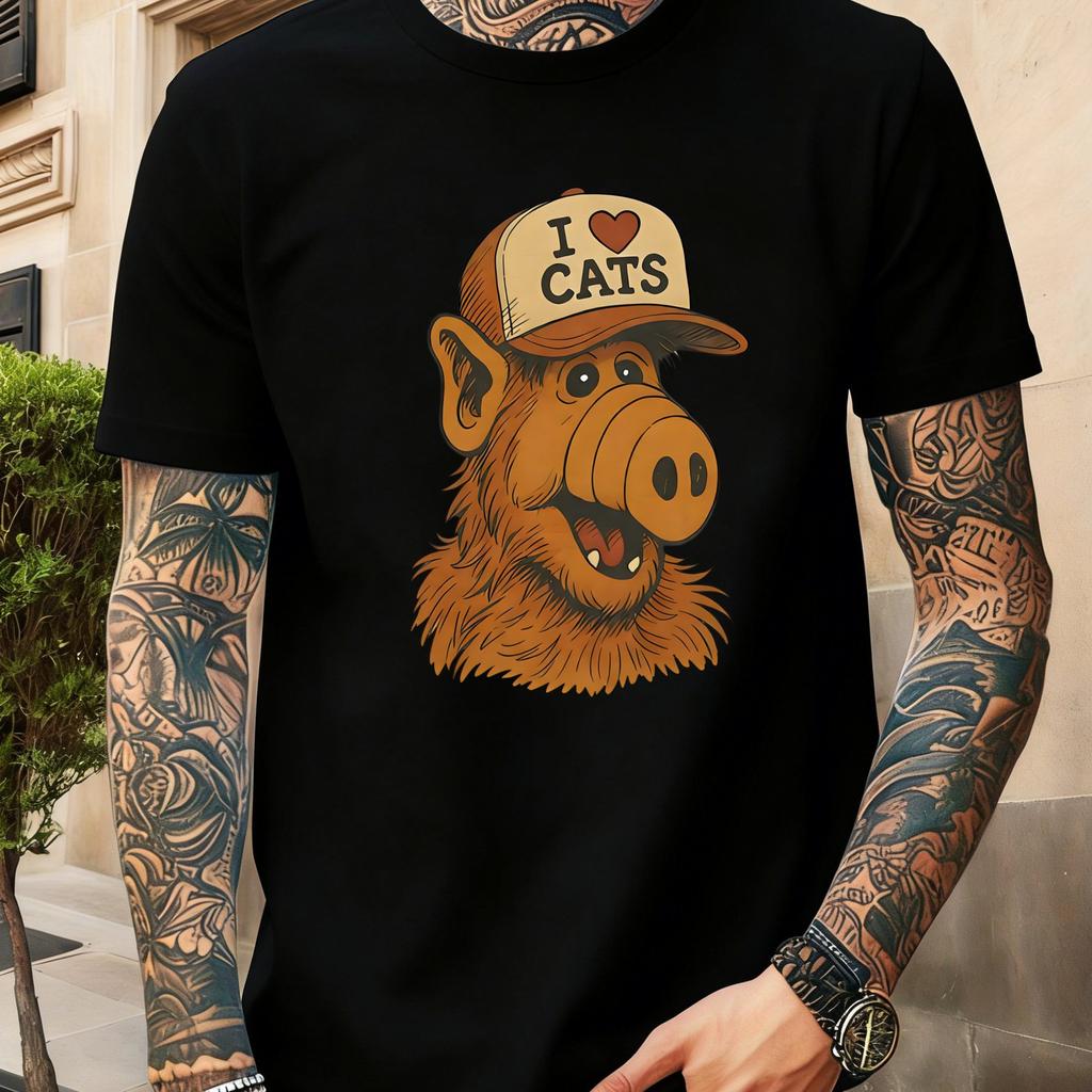 Retro Tshirt 80s Retro Style Alf Fun Tshirt Suitable For Nostalgic Enthusiasts Unisexs Tshirt Round Neck Short Sleeve