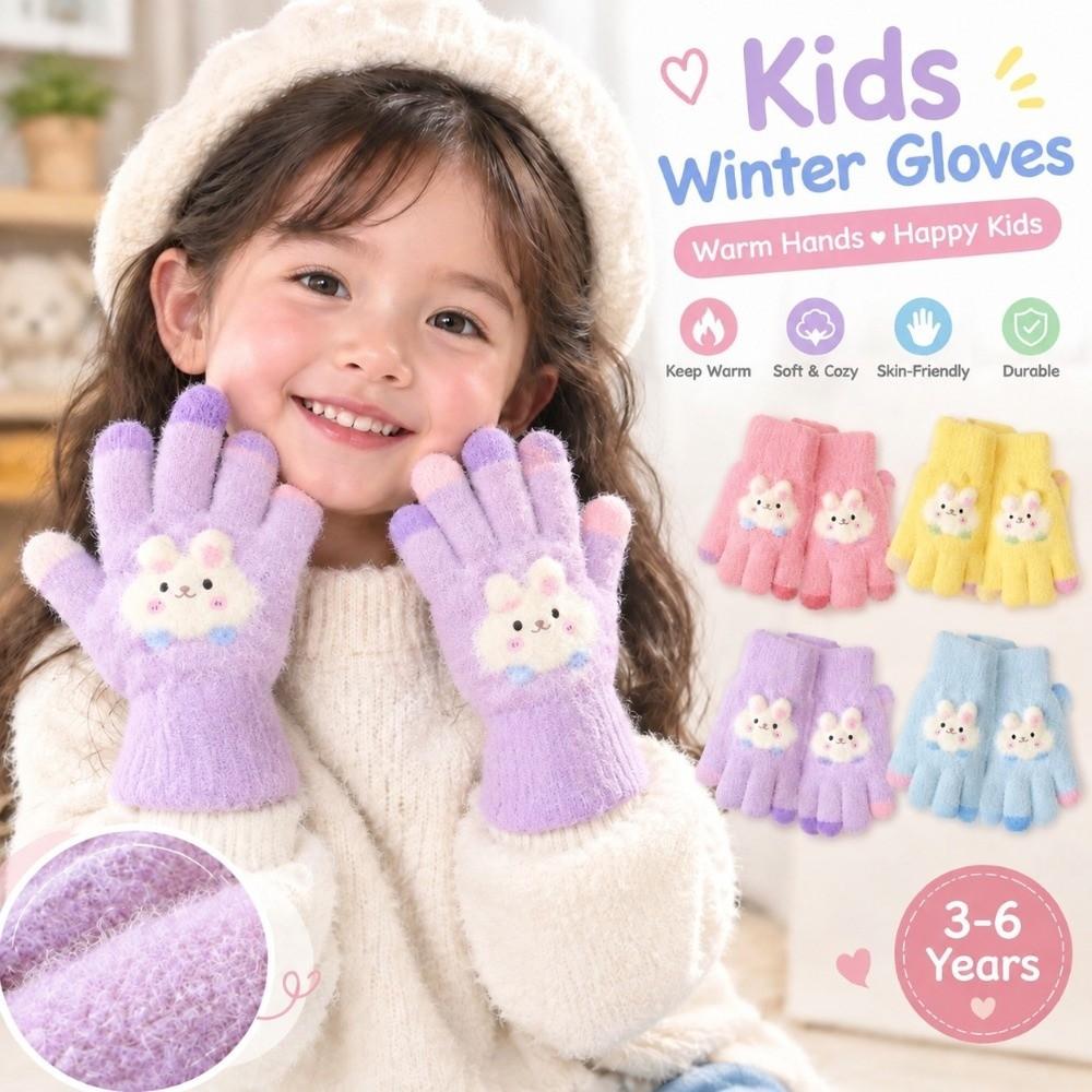 Polyester Plush Bunny Winter Gloves Cold Resistant Preschool Kids Warm Gloves Writing
