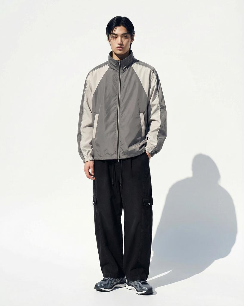 APOSTROPHE COMMA Vertical Pocket Cargo Elastic Waist Wide Pants_Beige