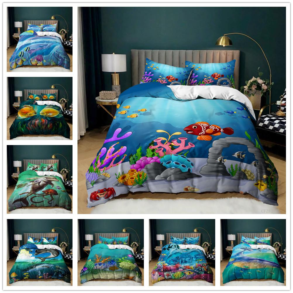 3D Digital Marine Style Quilt Cover Three-piece Set Bedding Pillowcase