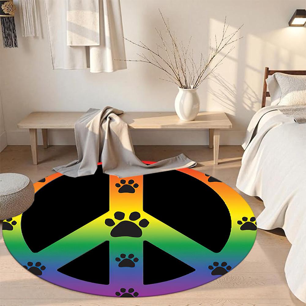 Floral Peace Symbol Round Office Rug Design for Entryway Decorate room Game Room Bedrooms Anti-slip Round Rug Office home decor Gift for Festivals