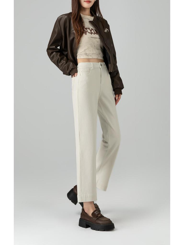 360 High Waist Cropped Straight Leg Cane Denim Jeans For Women - Versatile Casual Style