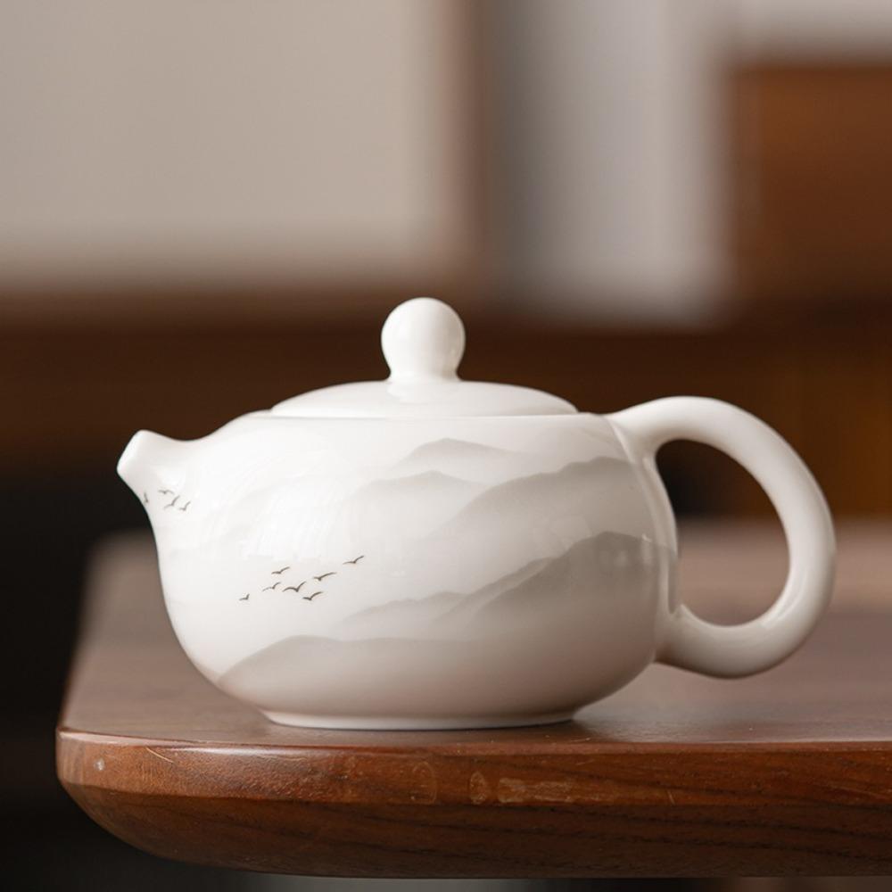 Ceramic White Porcelain Teapot High-grade Xishi Pot Kung Fu Tea Set Tea Brewing Kettle  Kitchen
