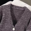 Women's V-Neck Loose Wool Blend Cardigan Sweater