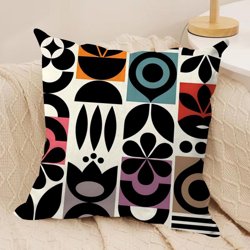 Black Geometric Pattern Cushion Cover Pillowcase Ultra Soft Skin Friendly Fabric Cloud Like Comfort Concealed Zipper