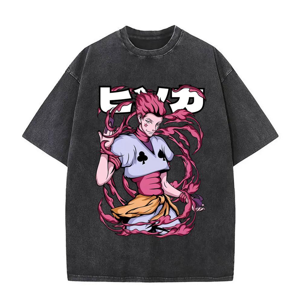 Washed Vintage Anime Hunter X Hunter T-shirt Cartoon Hisoka Graphic T Shirt Men Women Summer Manga Harajuku Oversized T-shirts