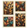 Paper Golden Mystic Leaves Art PaintingsWith Frame for Home Decor, Wall Painting for Living Room, Multicolor, Set of 4