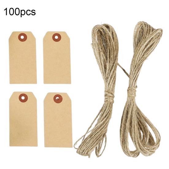 100 Pcs Kraft Paper Shipping Tags with String Empty Cardboard Sale Price Tag Name Gift Hang Tag for Jewelry Clothing Inventory Labeling
