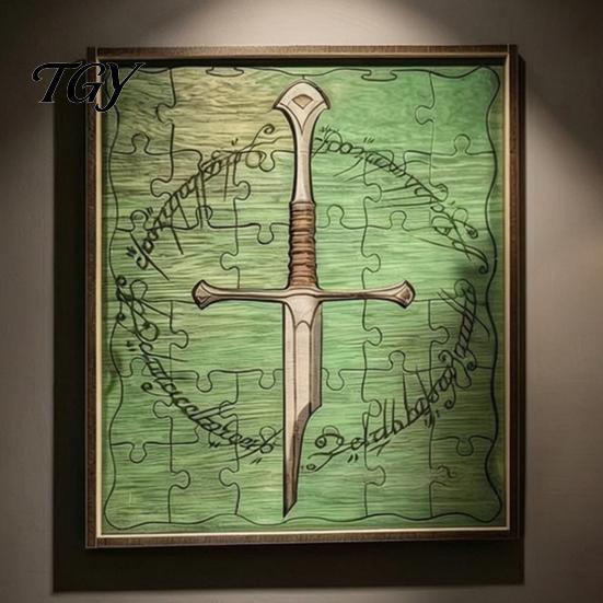 Decorative Gift for Friends Personalized Broken Blade Puzzle, Vintage Medieval Wooden Puzzle Framed Handcrafted Wall Decor Decor, Fantasy Hanging