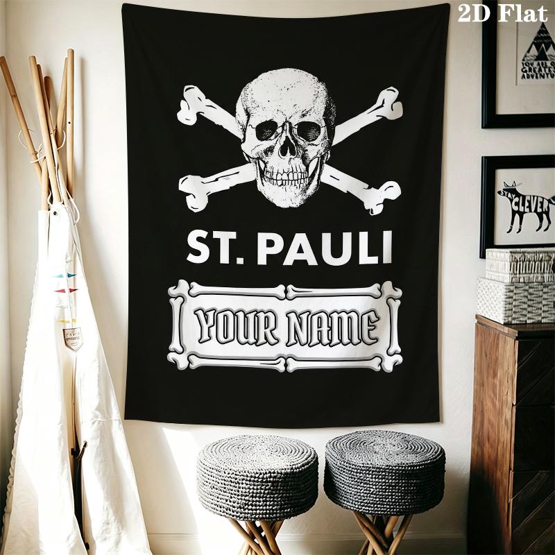 Custom Name St. Pauli Wall Tapestry Aesthetic Wall Hanging Printed Fabric Blanket Decorative Tapestries for Bedroom Living Room Home Decor