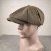 Men's British-Style Striped Newsboy Cap for Large Heads - Warm, Trendy Autumn/Winter Hat