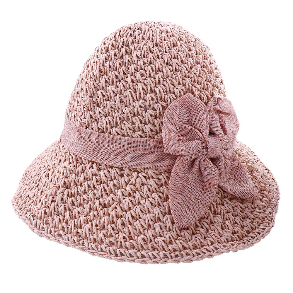 Casual Unique Anti-UV Sun Hat Matching Solid Color Bow Bucket Hats Shading Hat Korean Style Cap Seaside Straw Hat Women Sun Hat