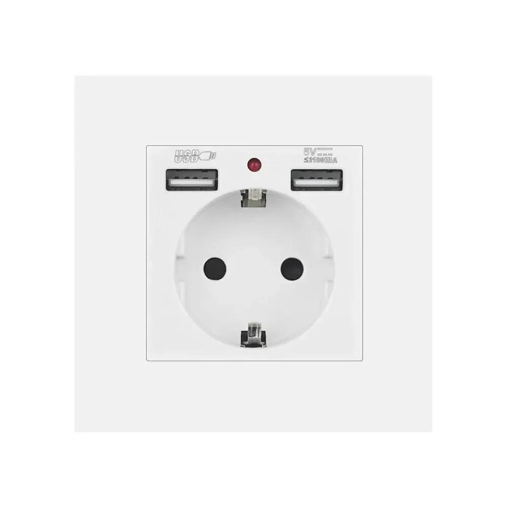 Настенная розетка 16А ЕС с USB Type C зарядкой 5В 2А, светодиод ВКЛ/ВЫКЛ, панель из ПК 86*86мм, USB-розетка в стену для дома